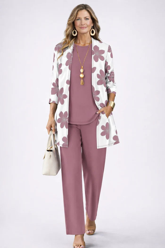Marovella | Women's Elegant 3-Piece Cardigan, Top & Wide-Leg Trouser Set 11