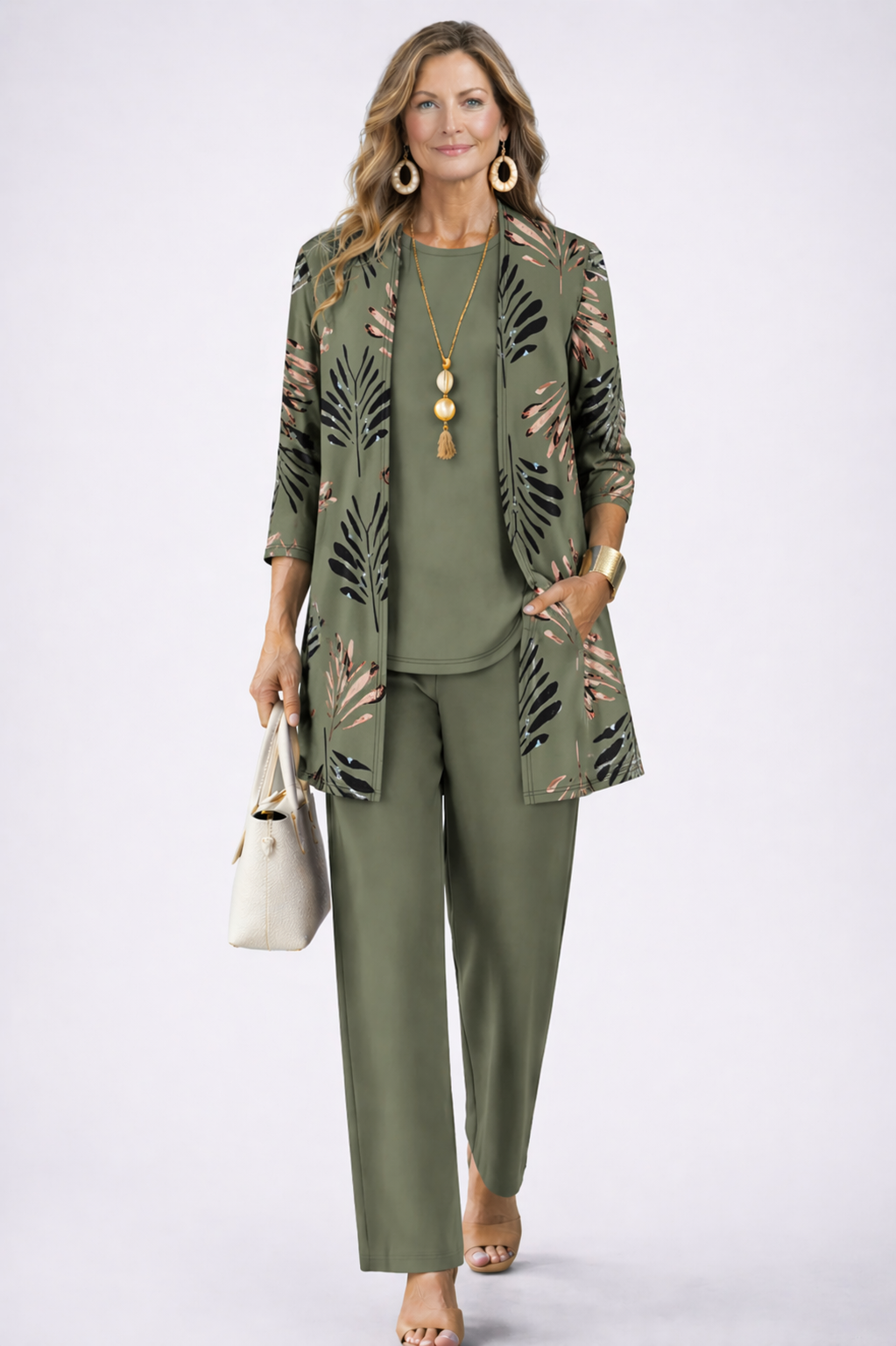 Marovella | Women's Elegant 3-Piece Cardigan, Top & Wide-Leg Trouser Set 1