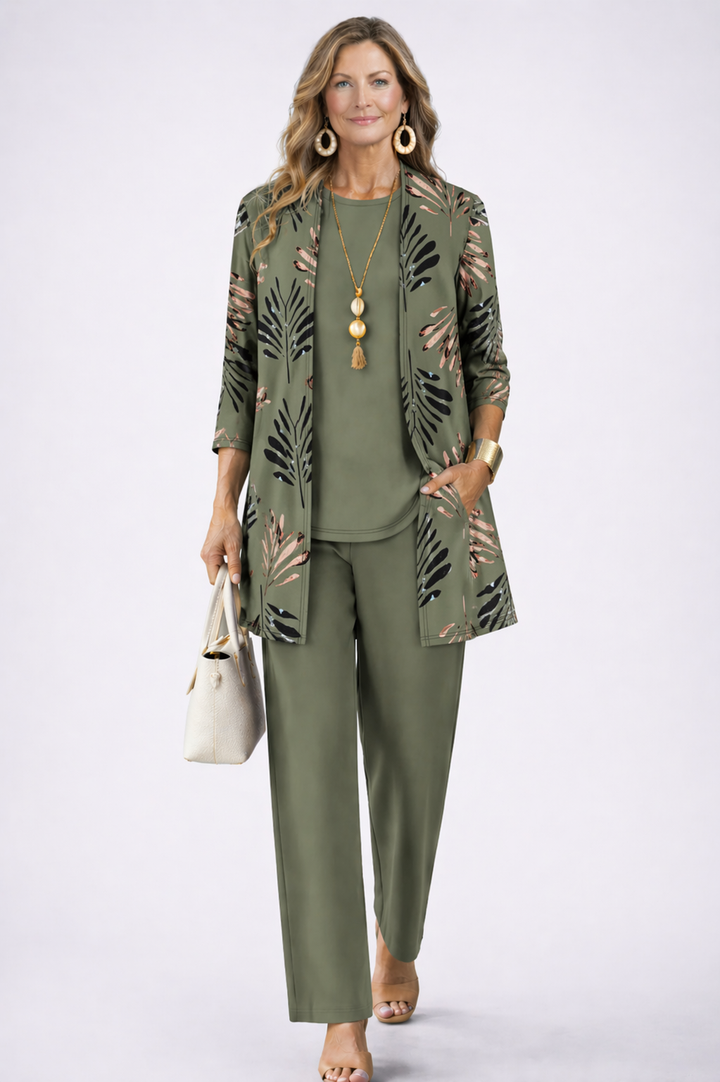 Marovella | Women's Elegant 3-Piece Cardigan, Top & Wide-Leg Trouser Set 1
