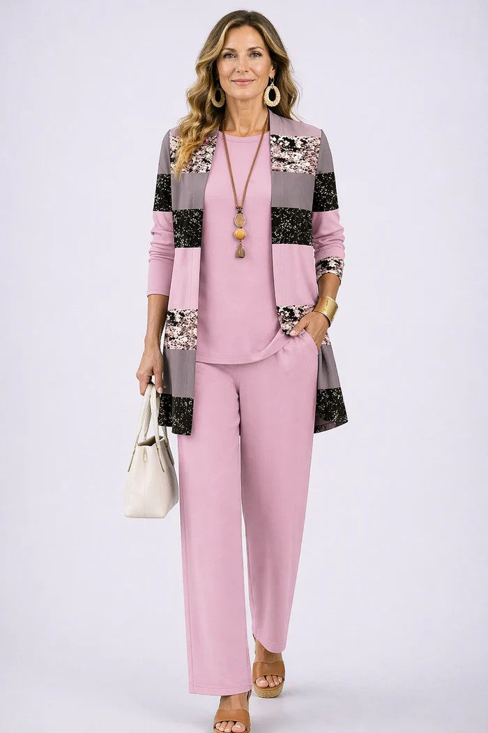 Marovella | Women's Elegant 3-Piece Cardigan, Top & Wide-Leg Trouser Set 5