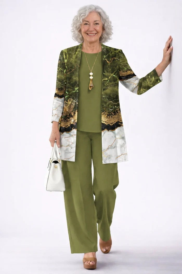 Marovella | Women's Elegant 3-Piece Cardigan, Top & Wide-Leg Trouser Set 12