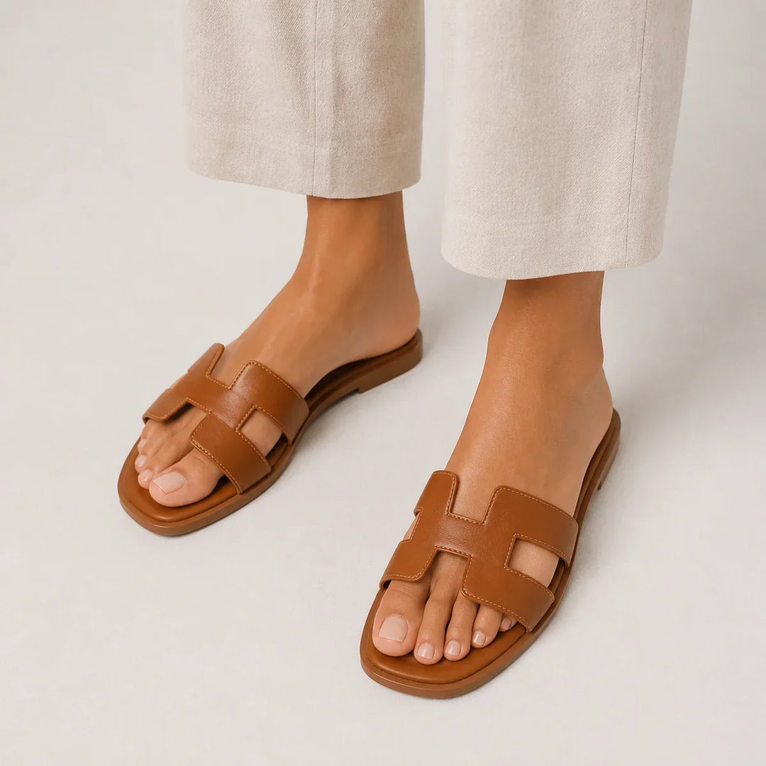 Calivora | Women's Genuine Leather H-Strap Comfort Slide Sandals 1
