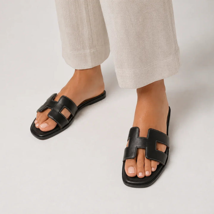 Calivora | Women's Genuine Leather H-Strap Comfort Slide Sandals 2