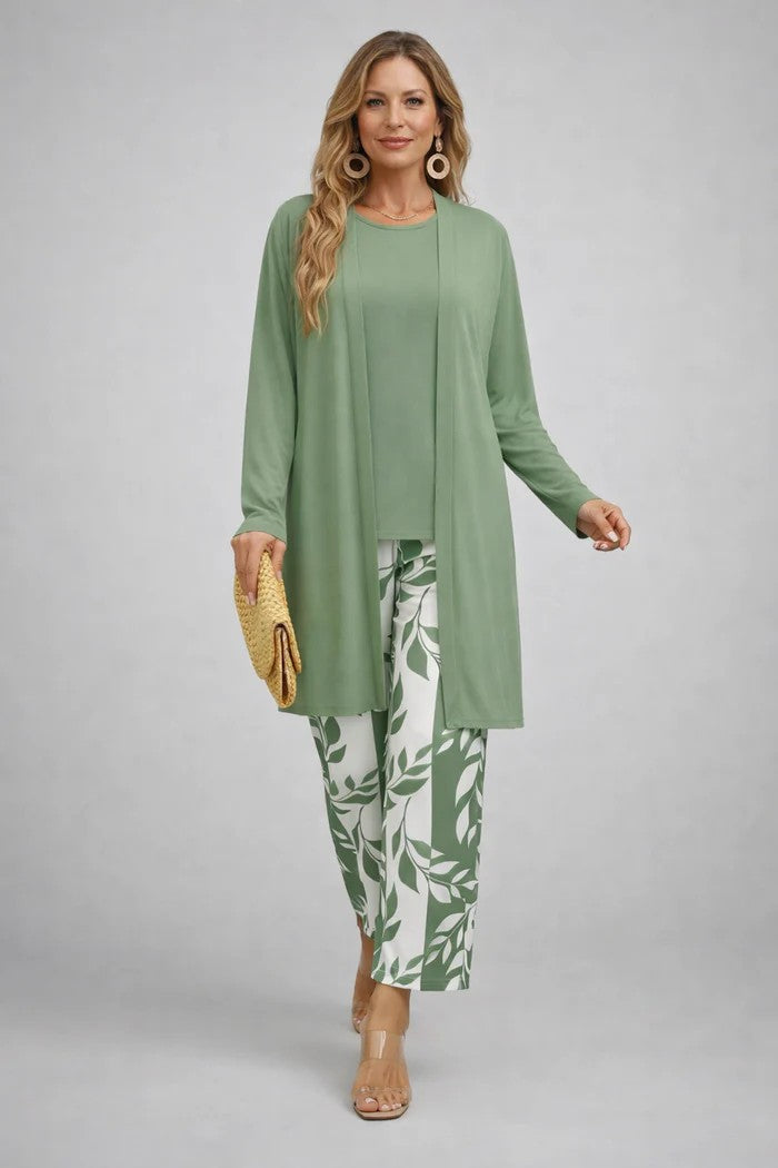 Marovella | Women's Elegant 3-Piece Cardigan, Top & Wide-Leg Trouser Set 3