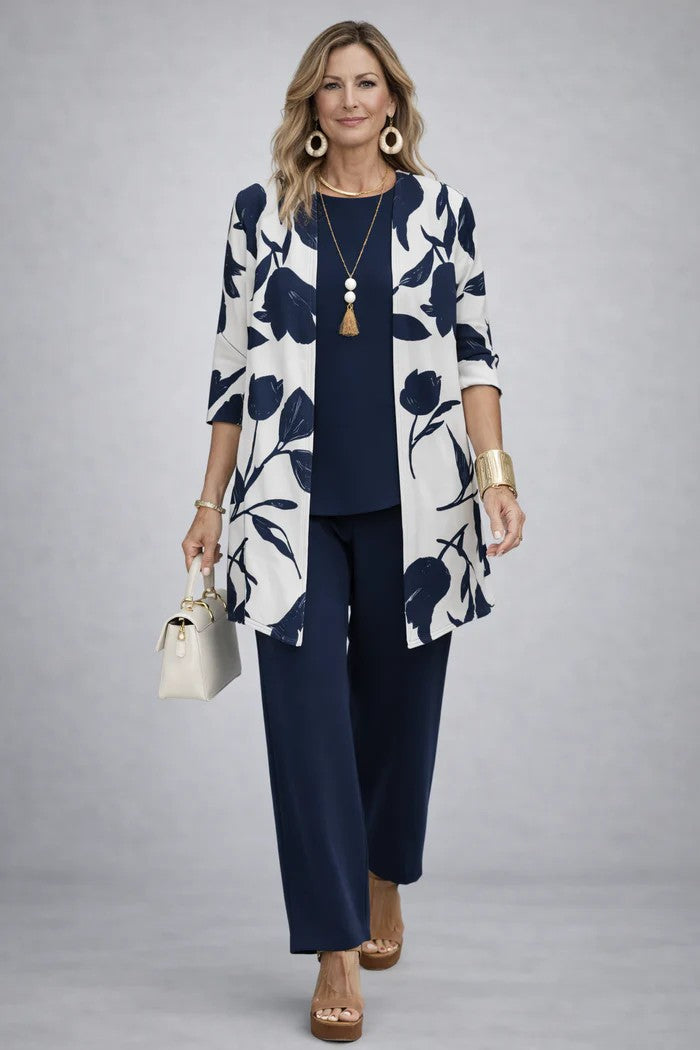 Marovella | Women's Elegant 3-Piece Cardigan, Top & Wide-Leg Trouser Set 8