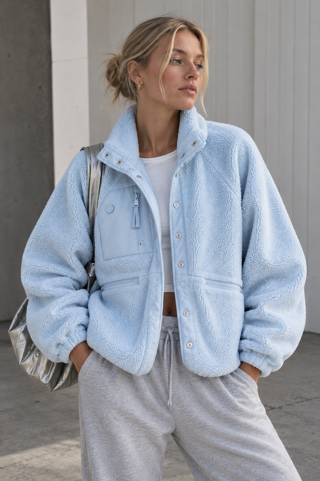 Norvellae | Women's Cropped Sherpa Fleece Jacket with Stand Collar 16
