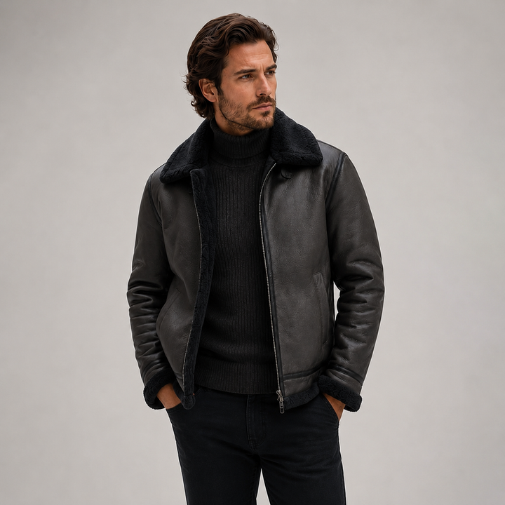 Avenrick | Men’s Faux Shearling-Lined Aviator Jacket