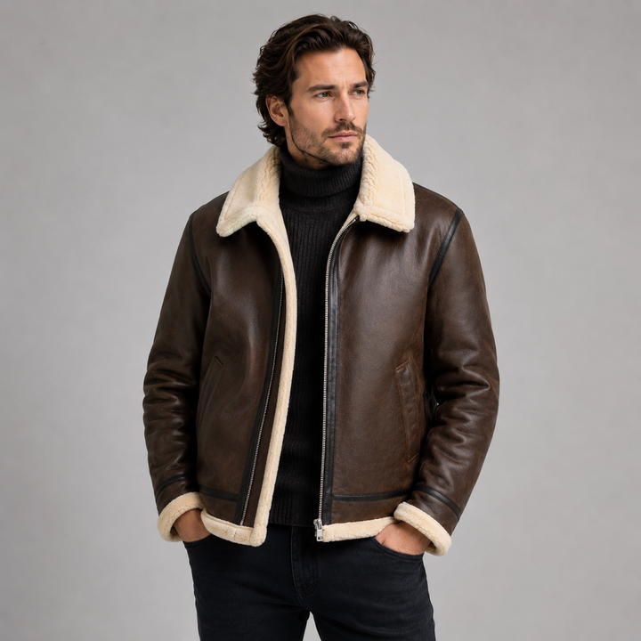 Avenrick | Men’s Faux Shearling-Lined Aviator Jacket