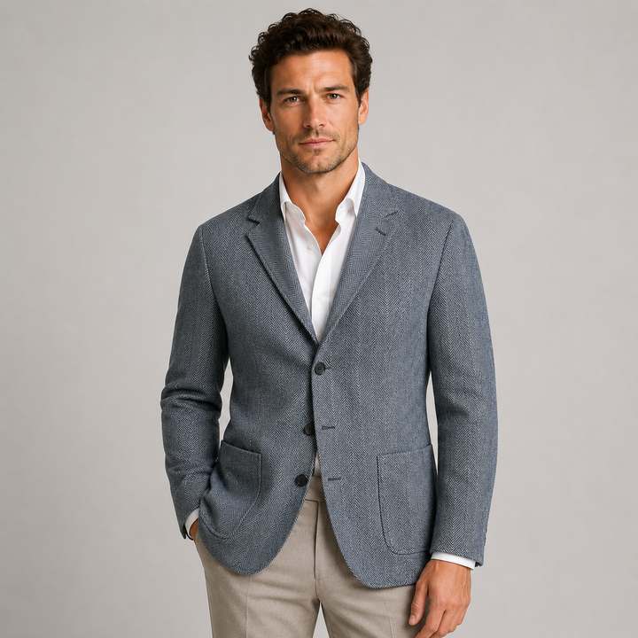 Corvellan | Men’s Tailored Herringbone Three-Button Blazer
