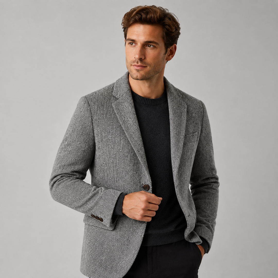 Valtoren | Men’s Tailored Herringbone Wool Blend Blazer