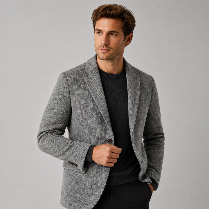 Valtoren | Men’s Tailored Herringbone Wool Blend Blazer