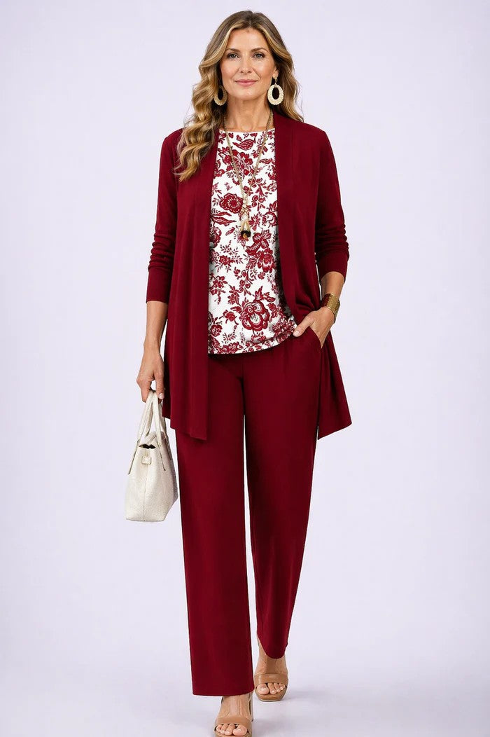 Marovella | Women's Elegant 3-Piece Cardigan, Top & Wide-Leg Trouser Set 6
