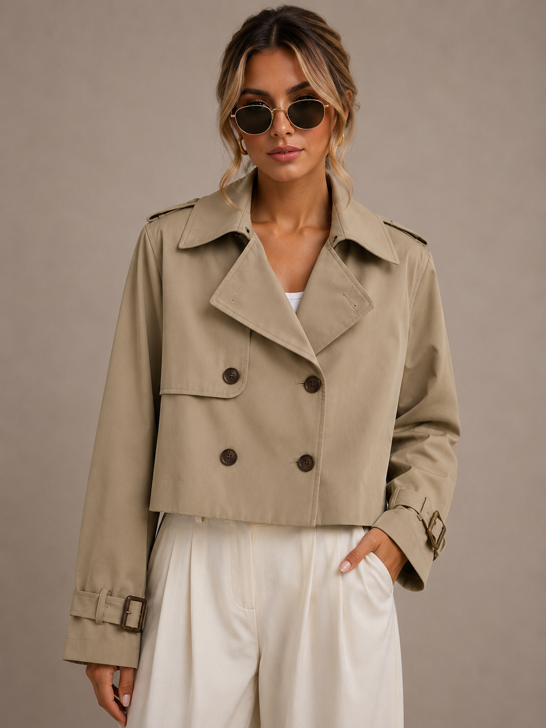 Montelisse | Women's Vintage Double-Breasted Cropped Trench Jacket 10