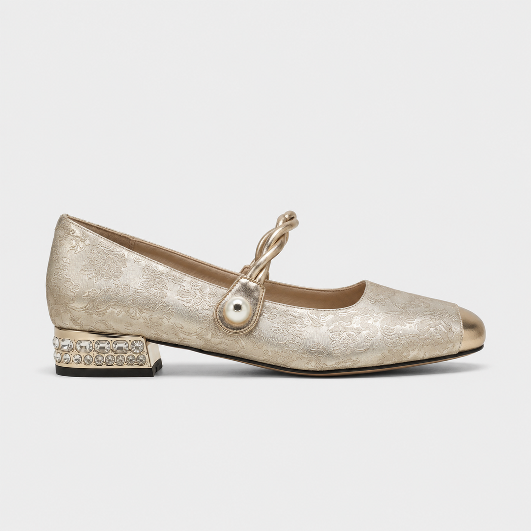 Pearlisette | Women's Elegant Pearl-Detail Mary Jane Shoes – Low Heel Adjustable Strap Flats 4