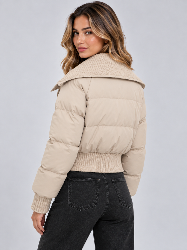 Norielle | Women’s Cropped Quilted Puffer Jacket with Knitted Collar