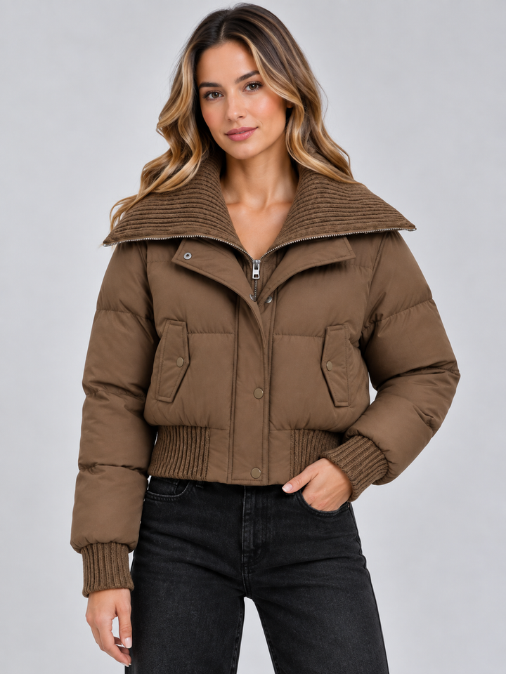 Norielle | Women’s Cropped Quilted Puffer Jacket with Knitted Collar