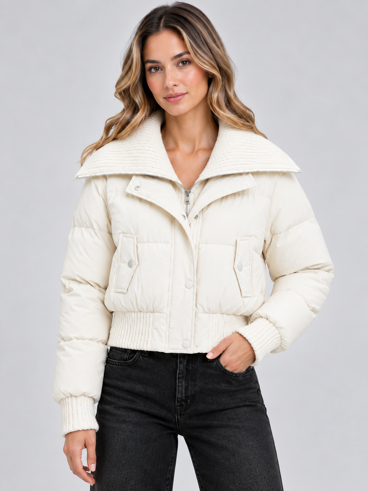 Norielle | Women’s Cropped Quilted Puffer Jacket with Knitted Collar