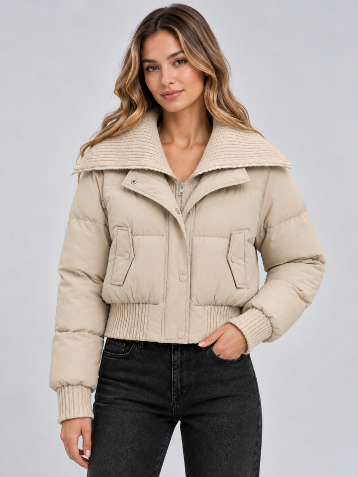 Norielle | Women’s Cropped Quilted Puffer Jacket with Knitted Collar