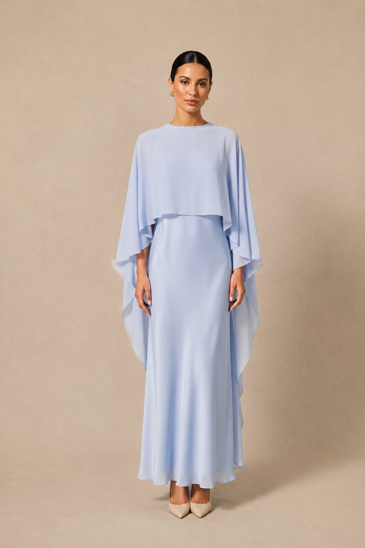 Auralisse | Women's Elegant Batwing Cape Satin-Effect Maxi Dress 13