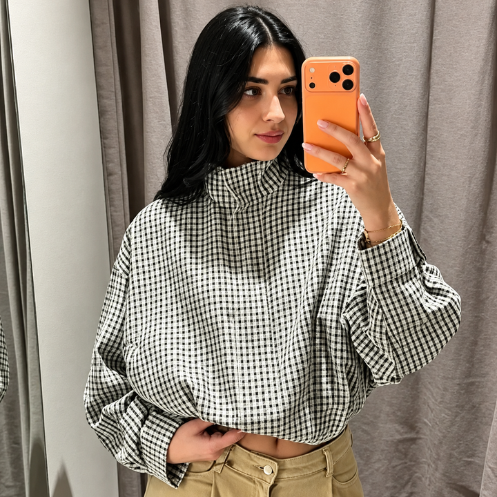 Corvellae | Women's Cropped Plaid Check Zip-Up Bomber Jacket 7