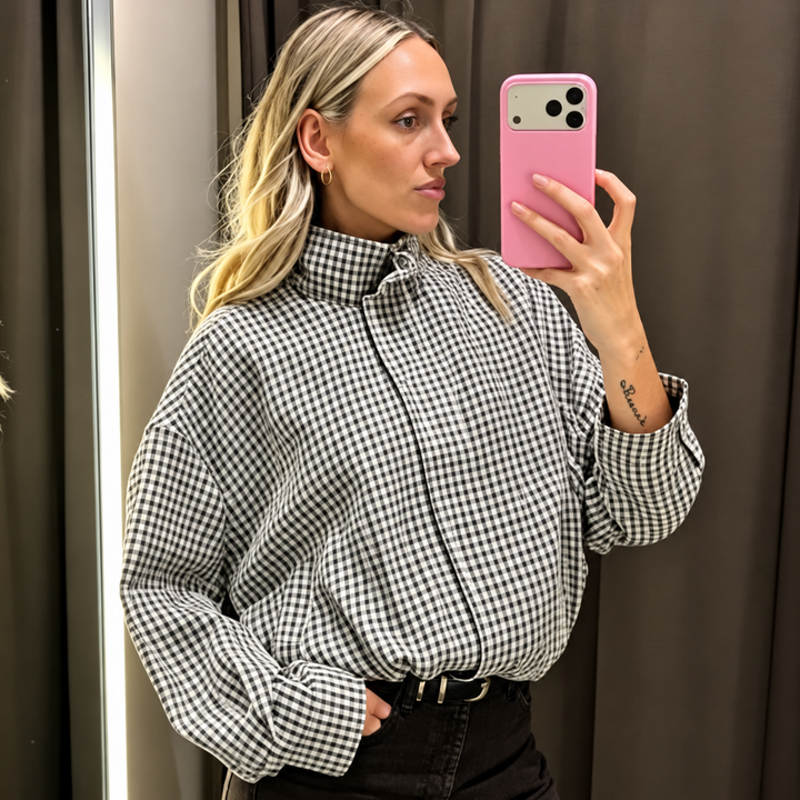 Corvellae | Women's Cropped Plaid Check Zip-Up Bomber Jacket 8