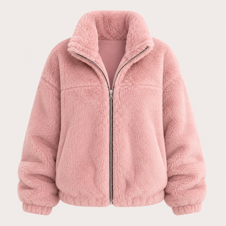Elvoria | Women's Cropped Faux Fur Zip-Up Jacket