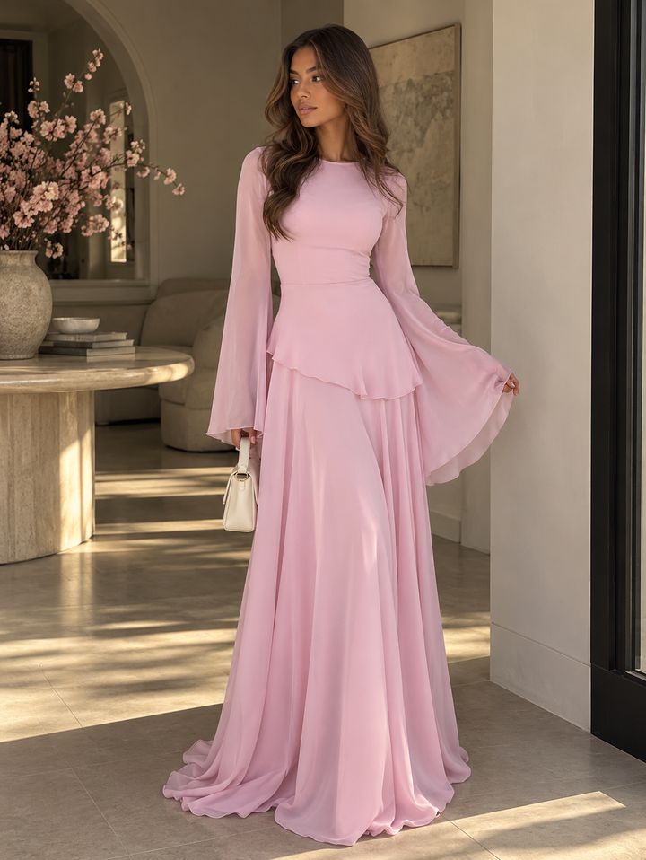 Aurelorae | Women's Elegant Tiered Bell Sleeve Maxi Dress 10