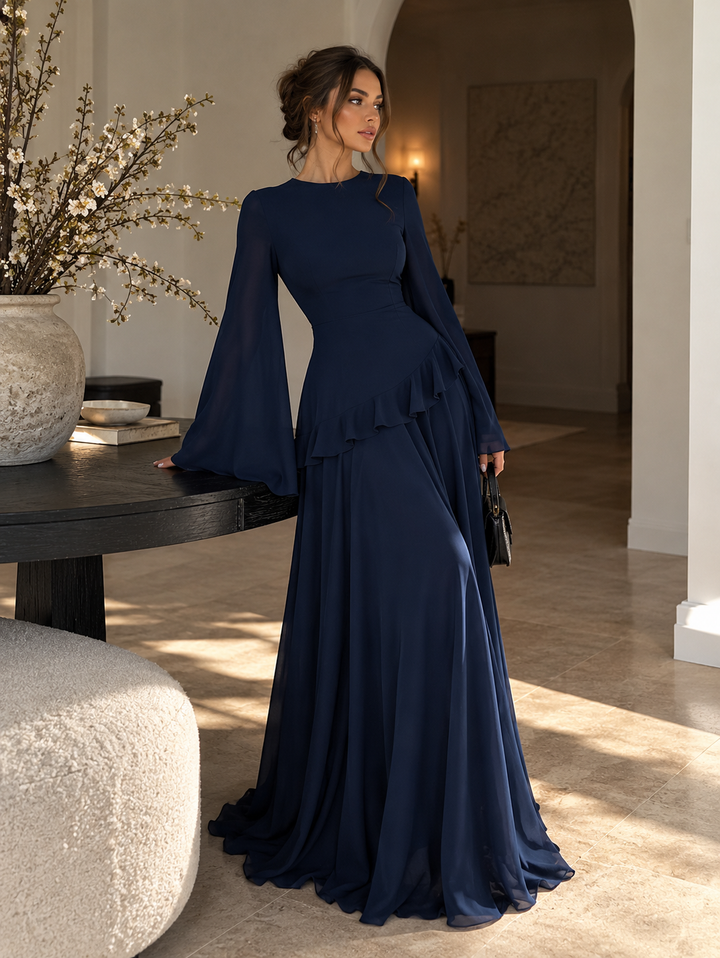 Aurelorae | Women's Elegant Tiered Bell Sleeve Maxi Dress 12