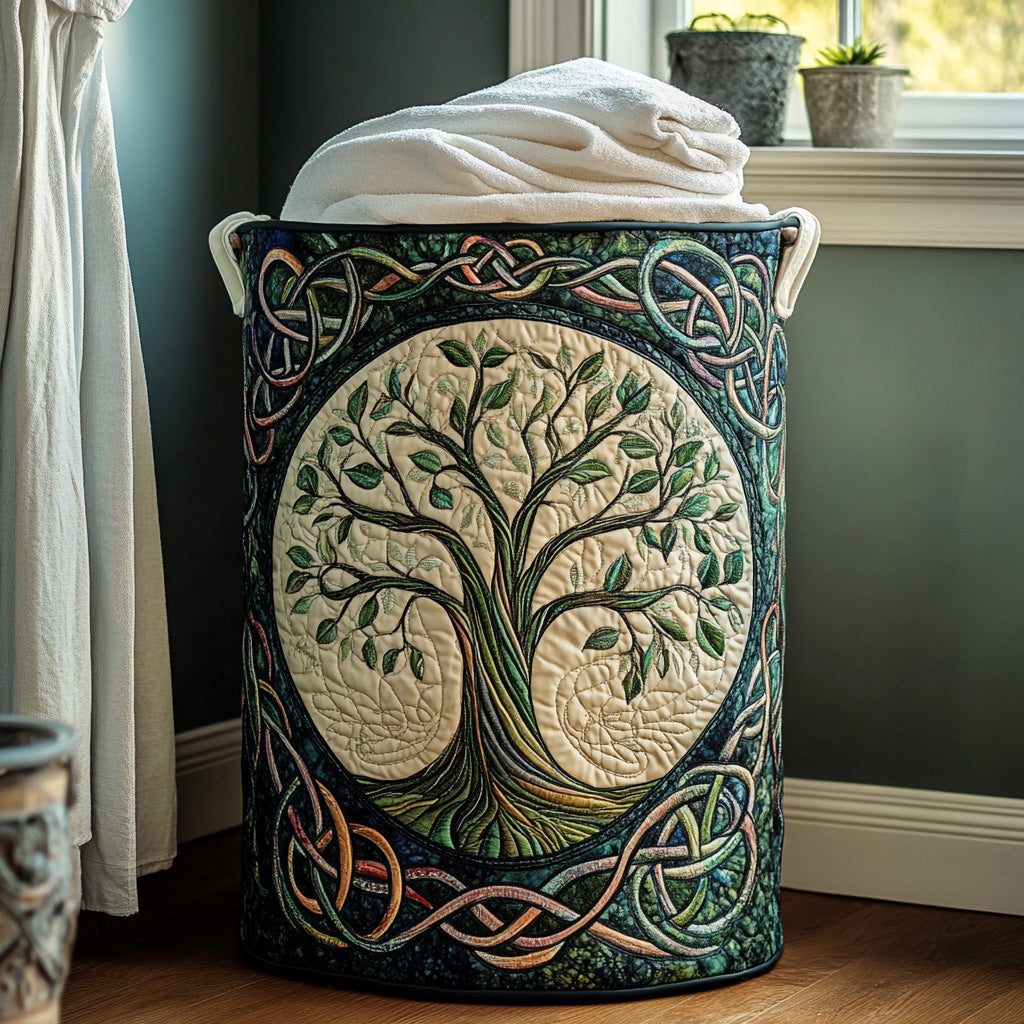 Cosavelle | Decorative Quilted Laundry Basket with Canvas Handles – Foldable Fabric Storage Hamper 1