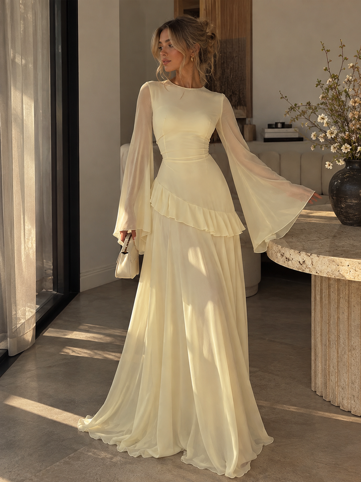 Aurelorae | Women's Elegant Tiered Bell Sleeve Maxi Dress 9