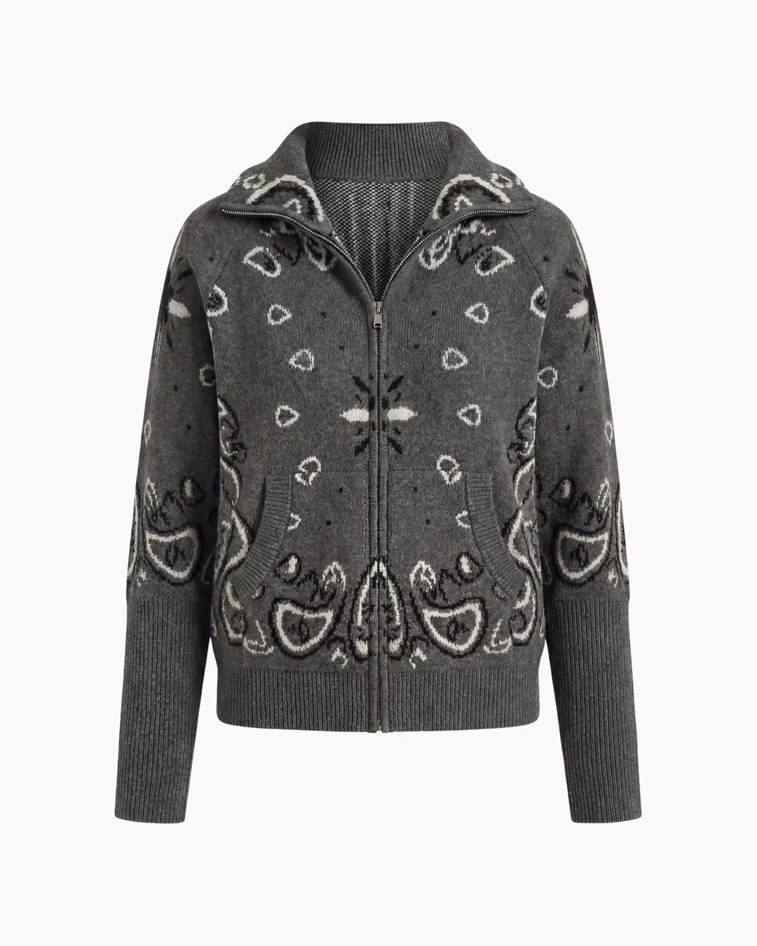 Paisvienne | Women's Oversized Paisley Print Zip-Up Knit Cardigan 5