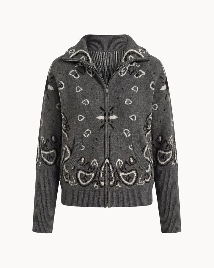 Paisvienne | Women's Oversized Paisley Print Zip-Up Knit Cardigan 5