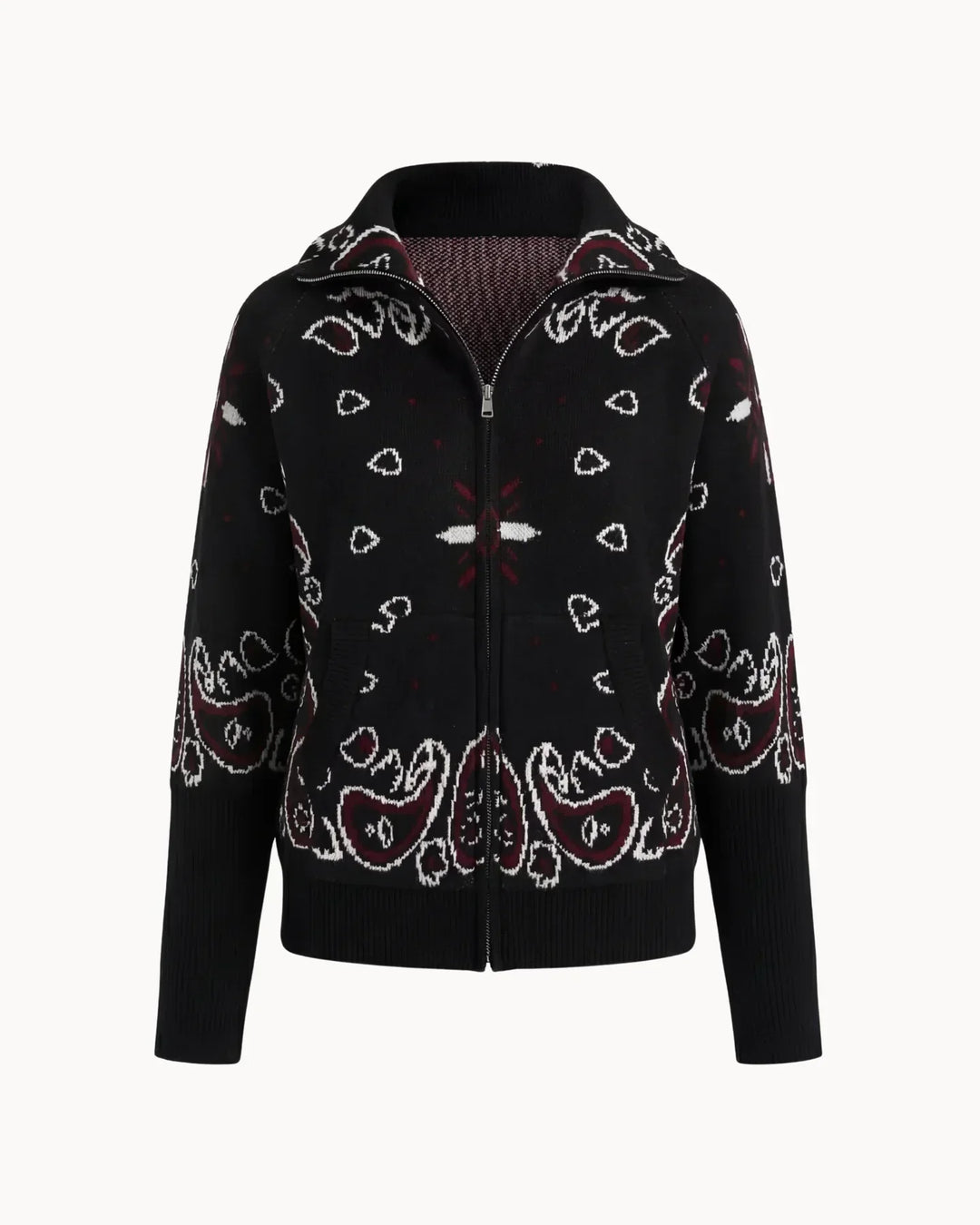 Paisvienne | Women's Oversized Paisley Print Zip-Up Knit Cardigan 16