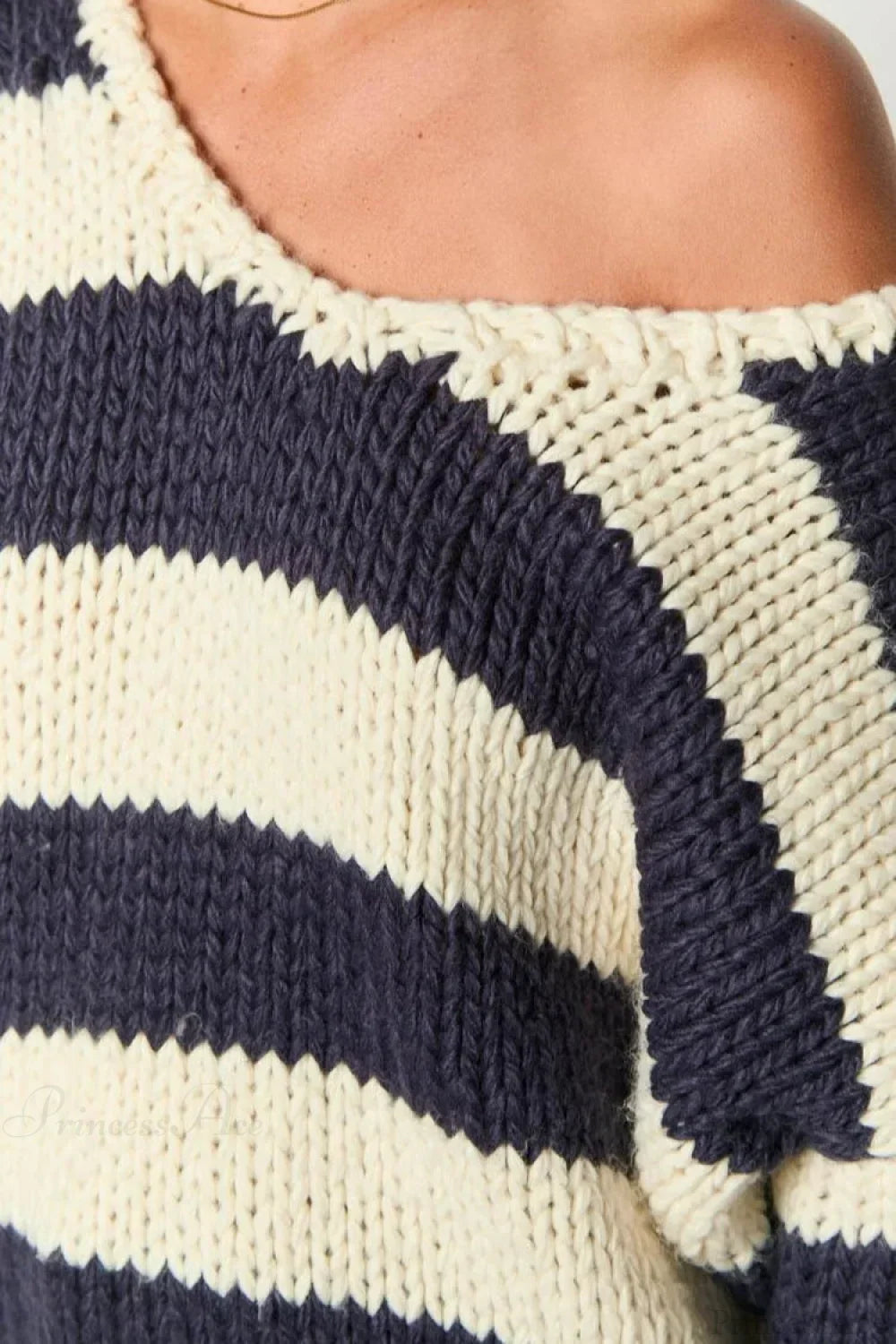 Oravellea | Women's Oversized Striped Off-the-Shoulder Chunky Knit Sweater 7