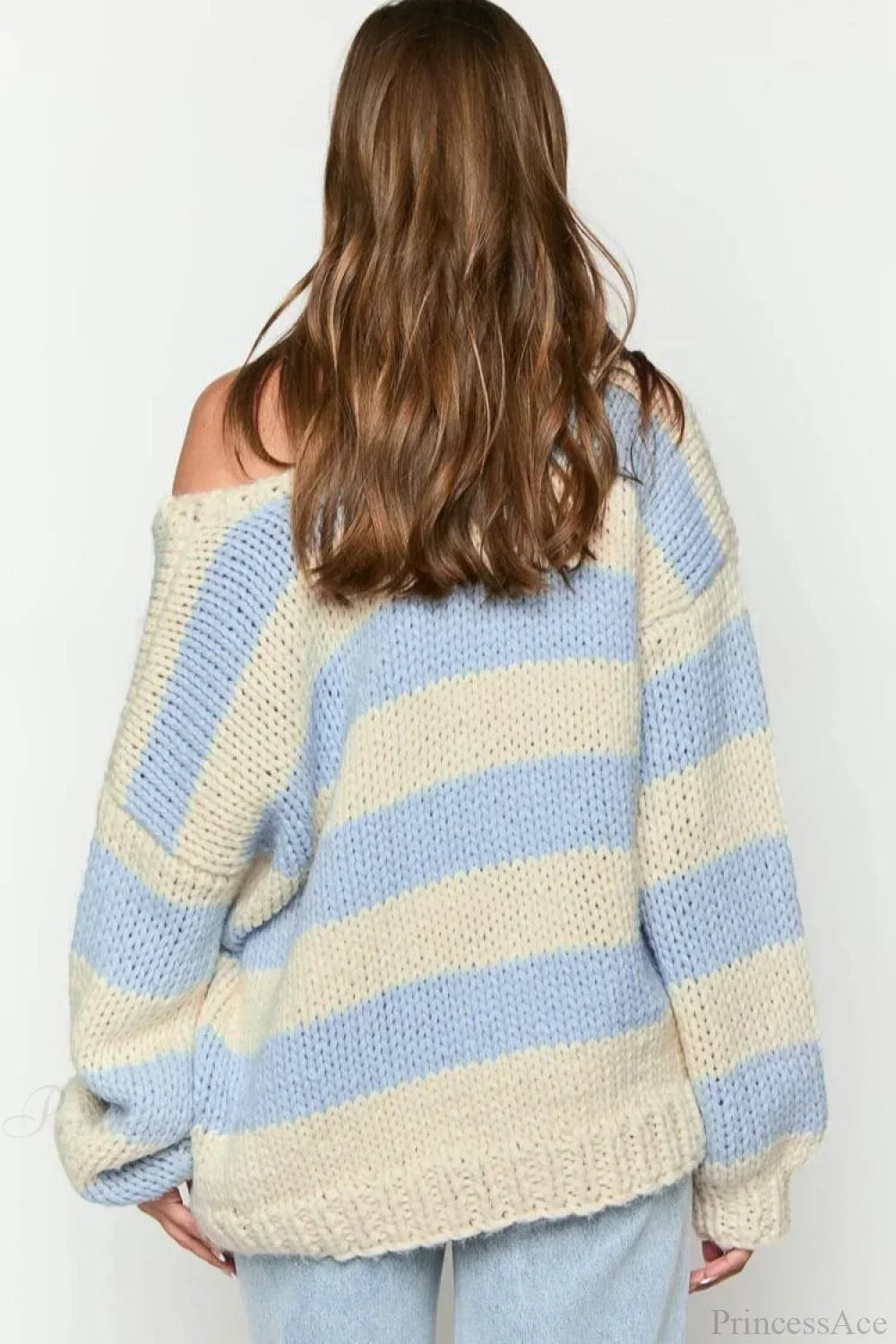 Oravellea | Women's Oversized Striped Off-the-Shoulder Chunky Knit Sweater 10