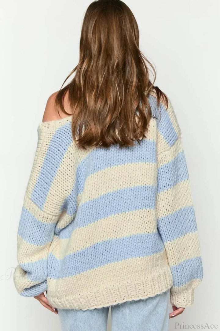 Oravellea | Women's Oversized Striped Off-the-Shoulder Chunky Knit Sweater 10