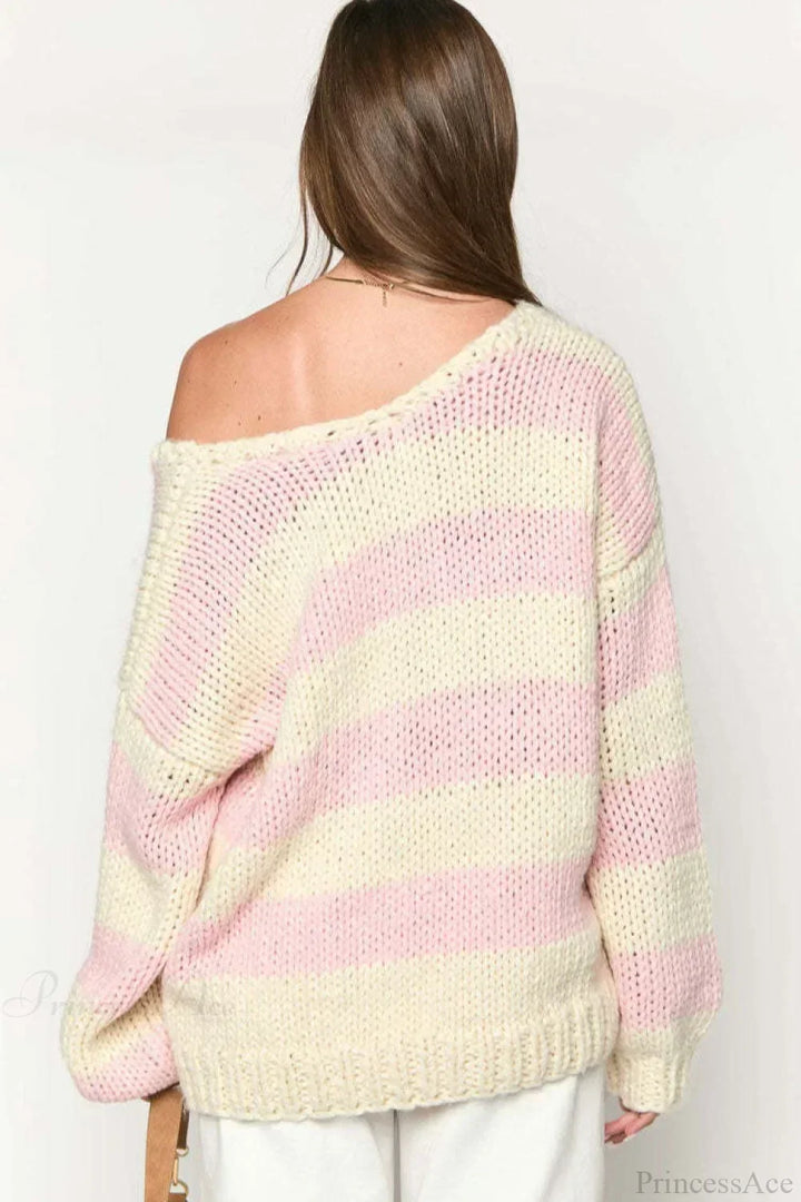 Oravellea | Women's Oversized Striped Off-the-Shoulder Chunky Knit Sweater 13
