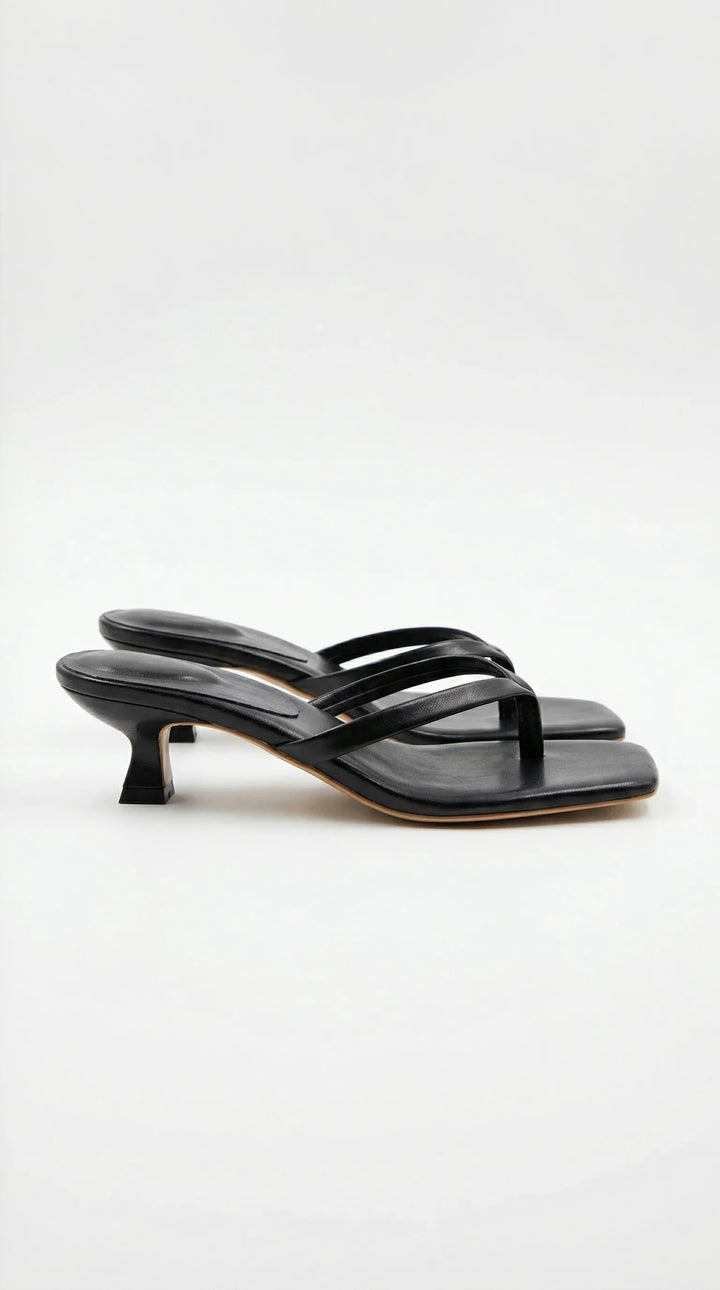 Luvienne | Women's Strappy Square-Toe Kitten Heel Mule Sandals 3