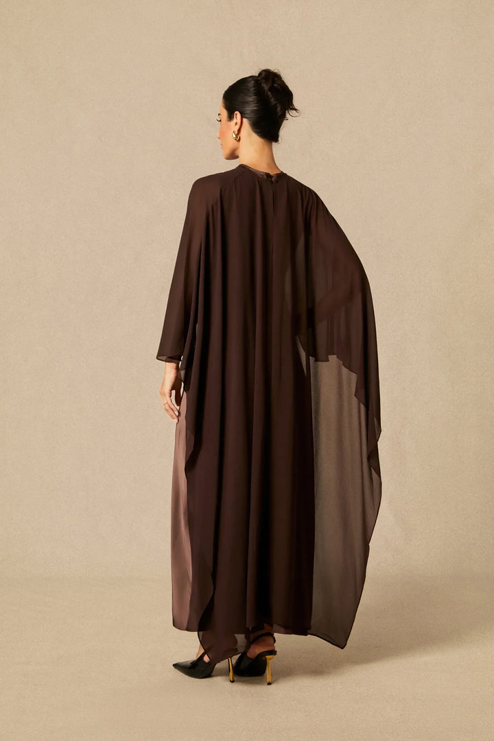 Auralisse | Women's Elegant Batwing Cape Satin-Effect Maxi Dress 15