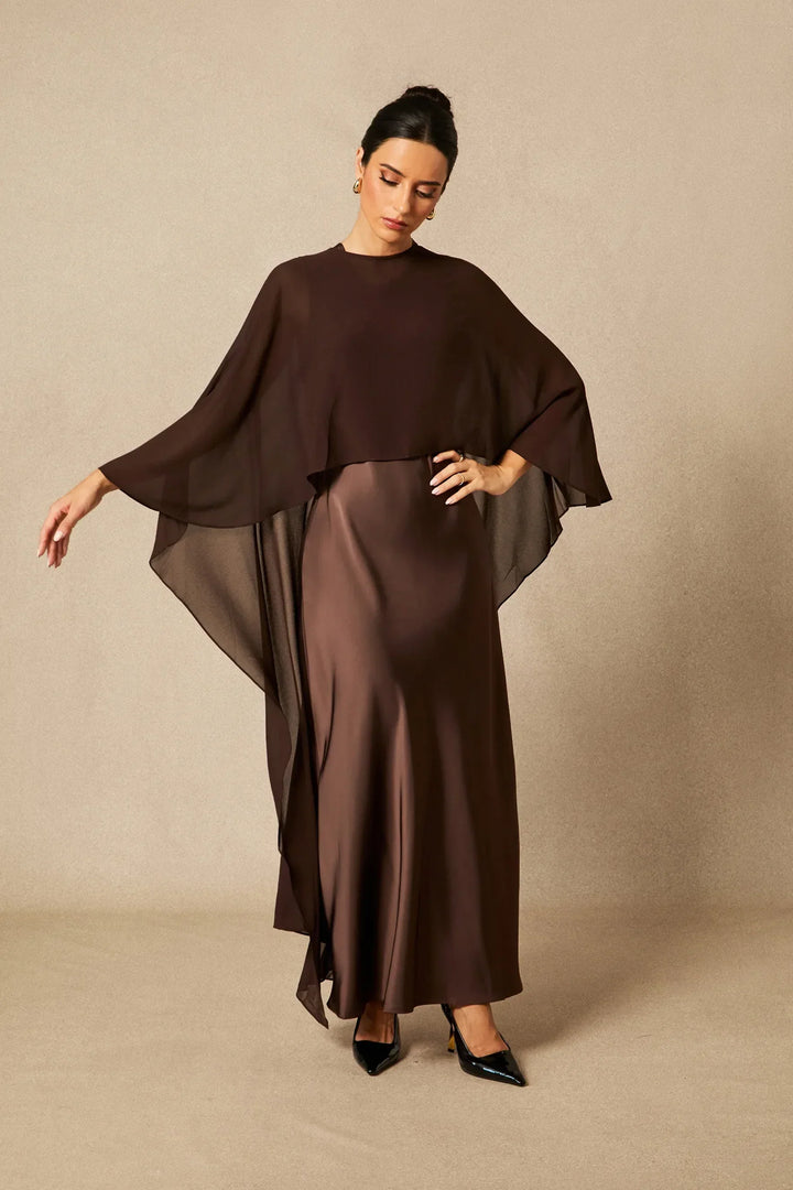 Auralisse | Women's Elegant Batwing Cape Satin-Effect Maxi Dress 17