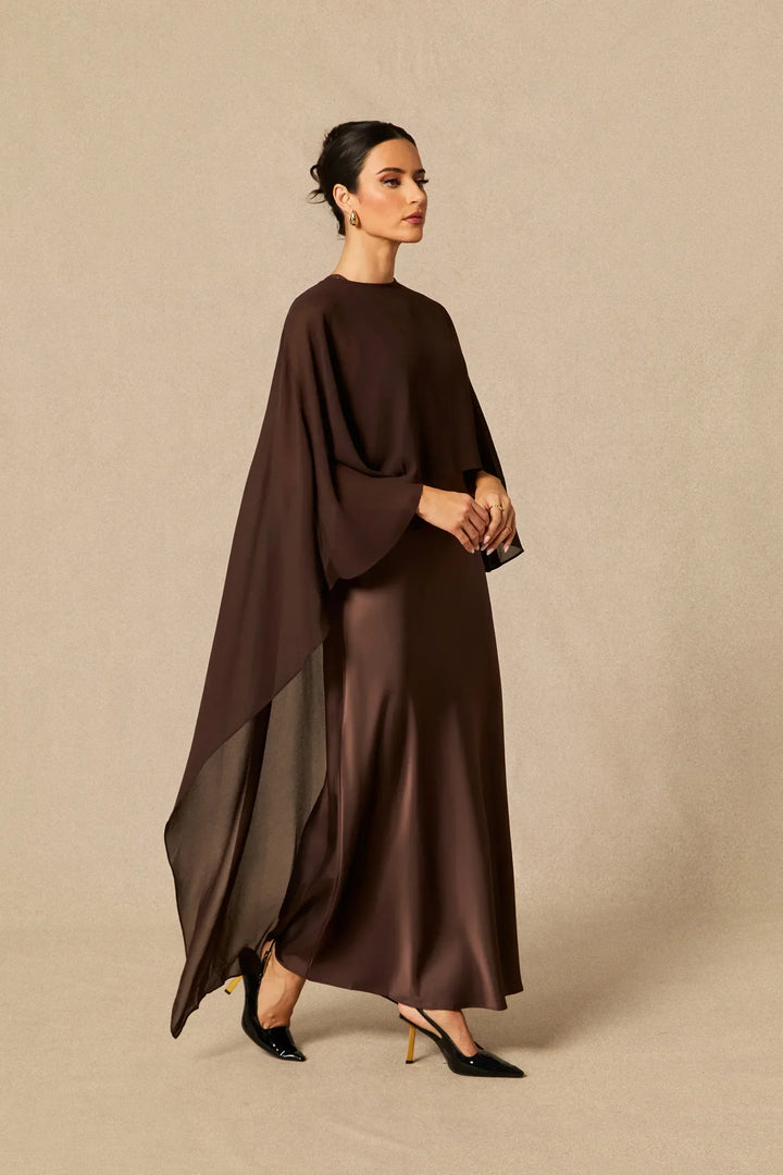Auralisse | Women's Elegant Batwing Cape Satin-Effect Maxi Dress 18
