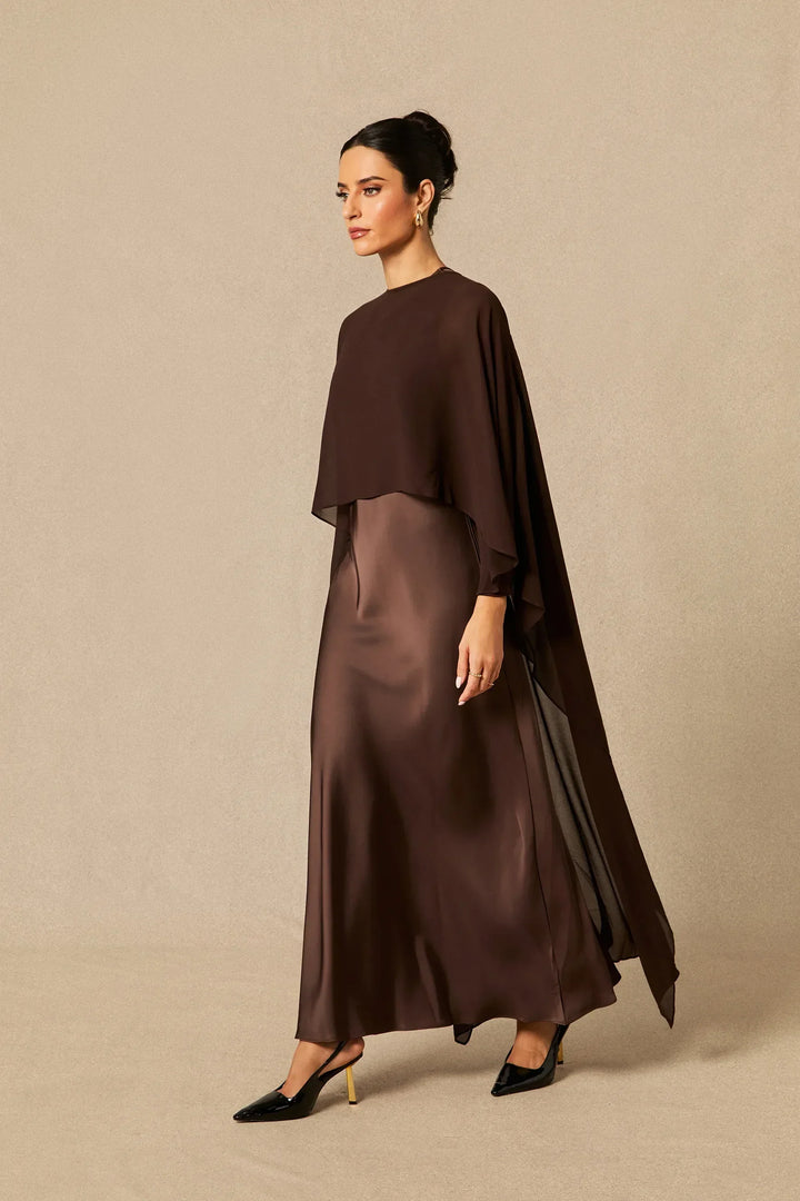 Auralisse | Women's Elegant Batwing Cape Satin-Effect Maxi Dress 19