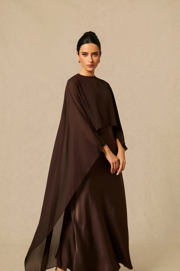 Auralisse | Women's Elegant Batwing Cape Satin-Effect Maxi Dress 20
