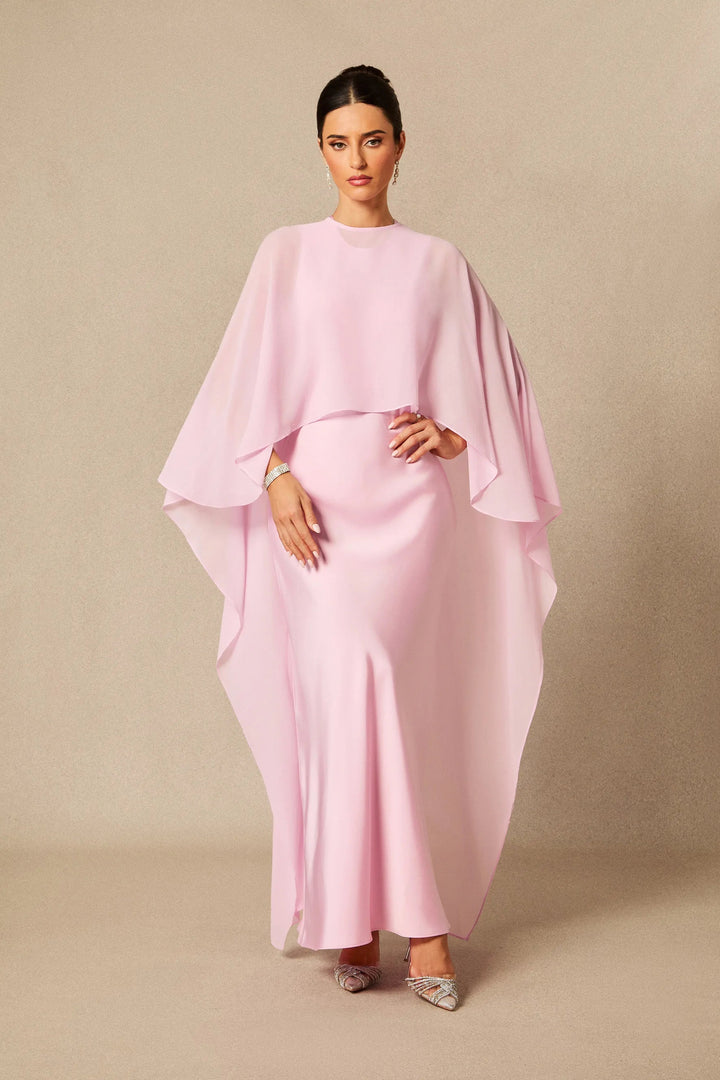 Auralisse | Women's Elegant Batwing Cape Satin-Effect Maxi Dress 7
