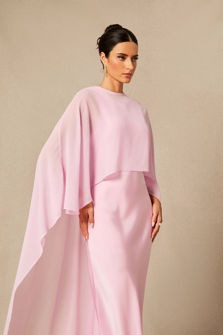 Auralisse | Women's Elegant Batwing Cape Satin-Effect Maxi Dress 8