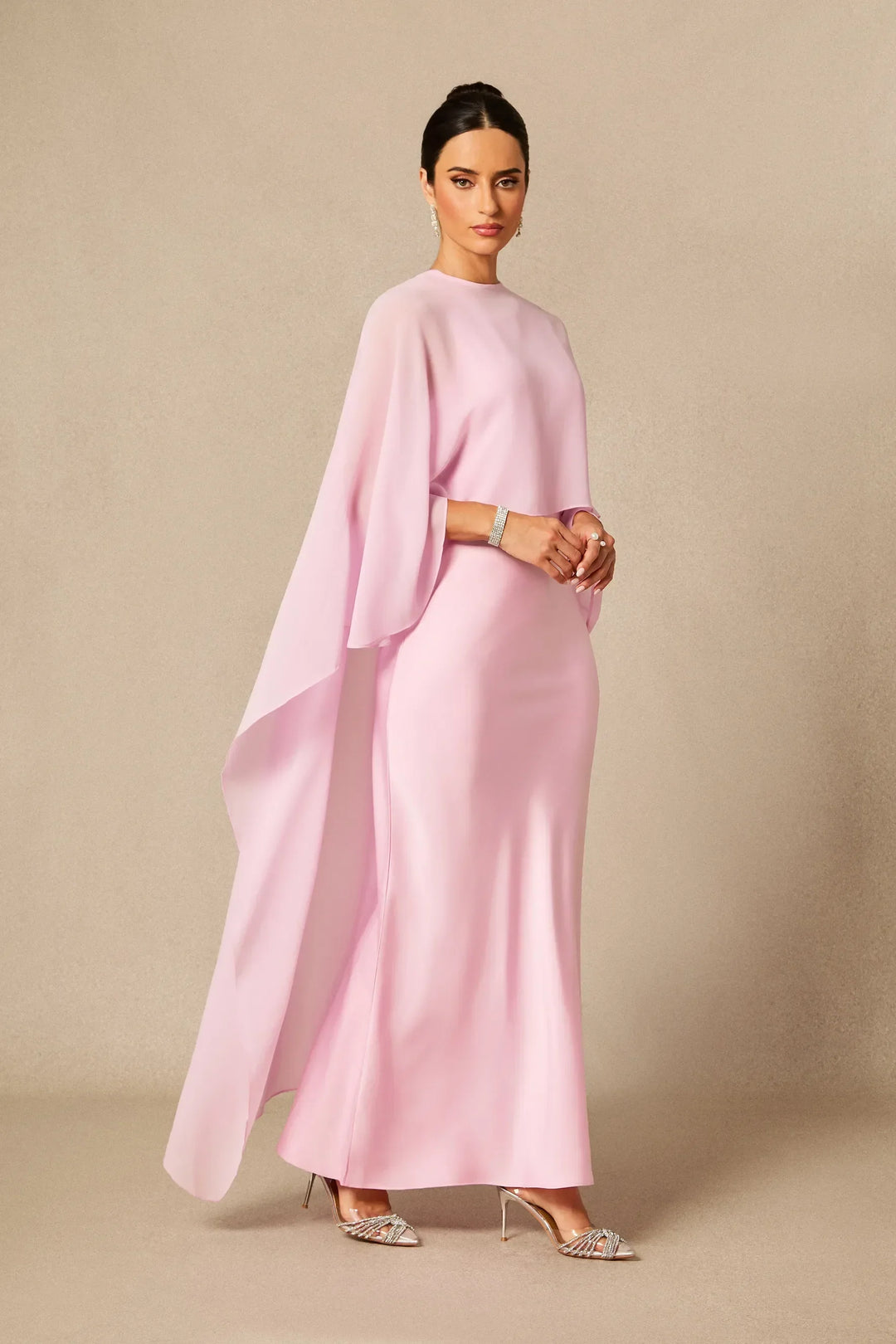Auralisse | Women's Elegant Batwing Cape Satin-Effect Maxi Dress 9
