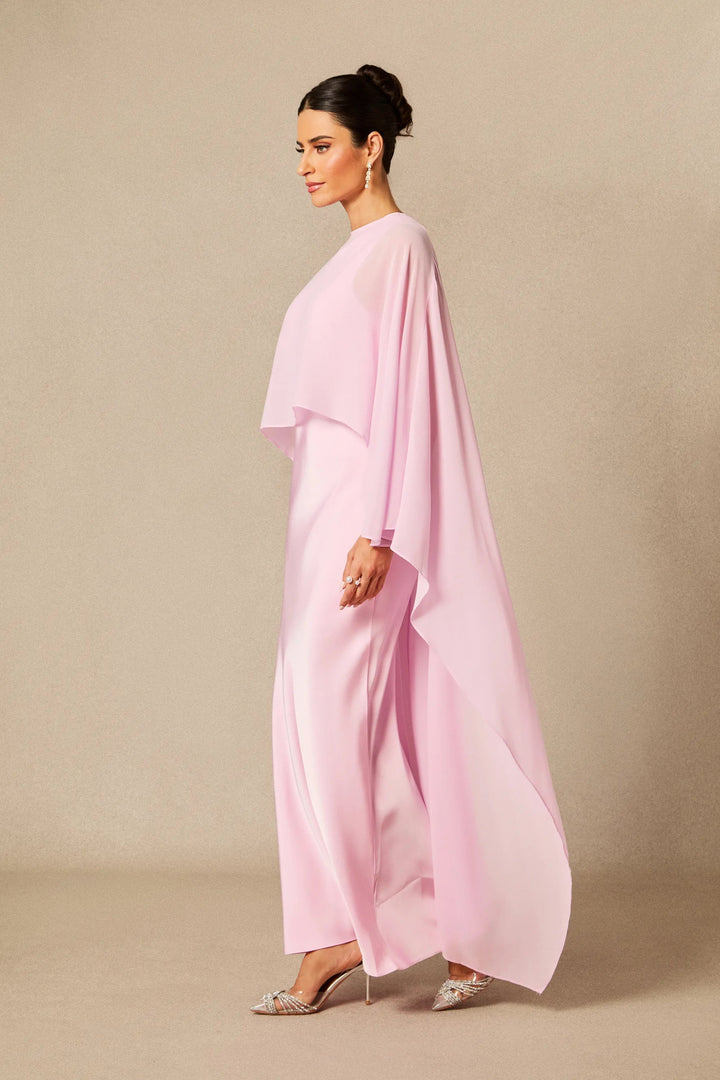 Auralisse | Women's Elegant Batwing Cape Satin-Effect Maxi Dress 10