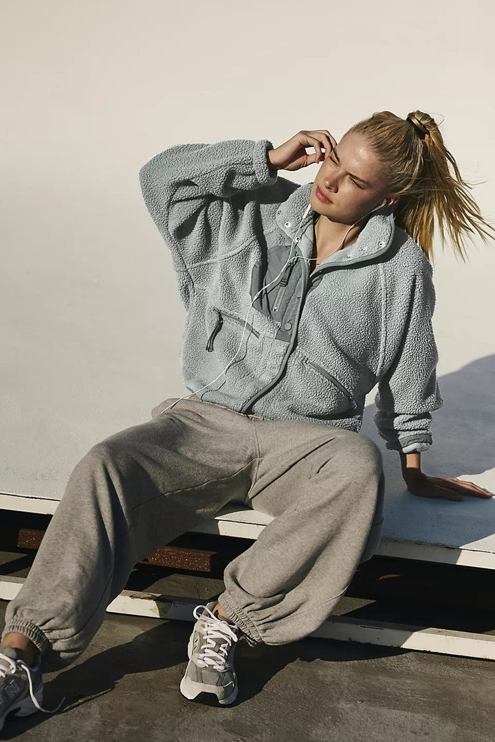 Norvellae | Women's Cropped Sherpa Fleece Jacket with Stand Collar 4
