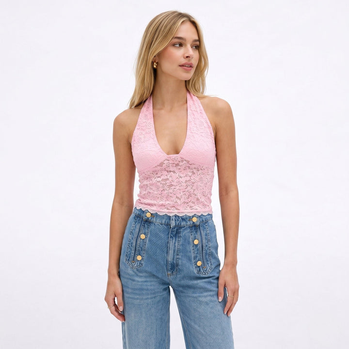 Isaline | Women’s Lace Halter Neck Top