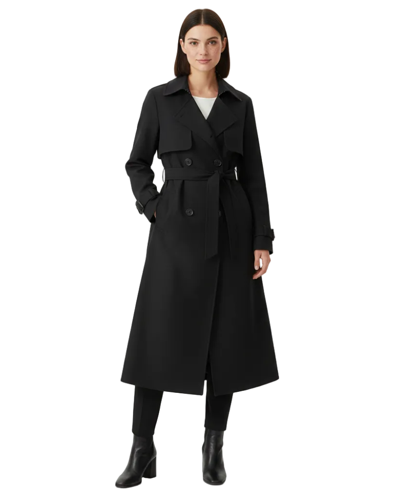 Belvienne | Women’s Elegant Double-Breasted Belted Trench Coat